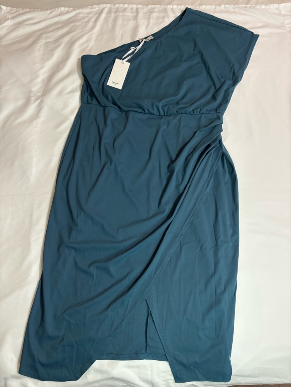 NWT Grace Karin One-Shoulder Teal Blue Midi Dress 2XL Lightweight Wrap Waist